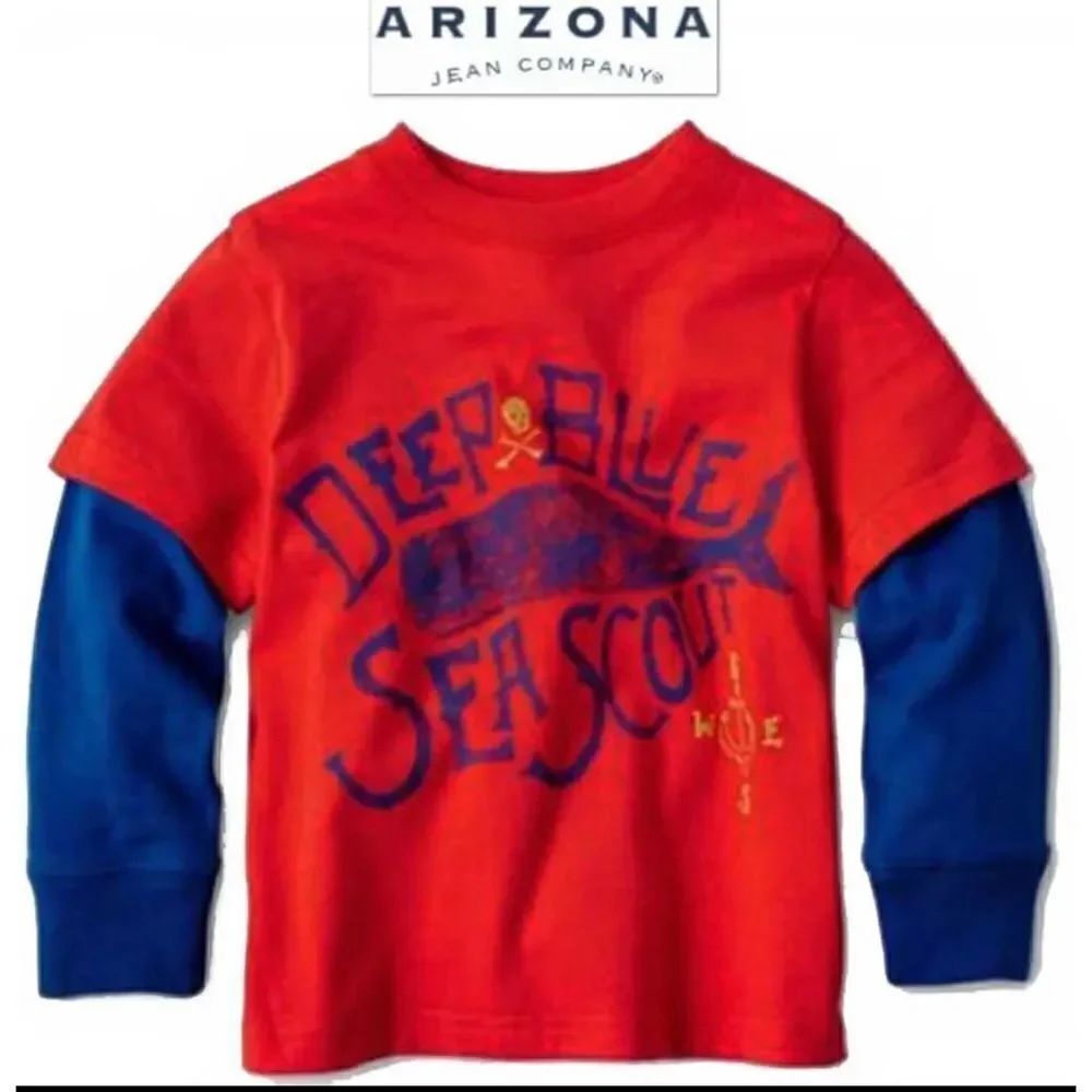NWT SZ 4 BOY'S ARIZONA RED/BLUE GRAPHIC LONG SLEEVE LAYER T-SHIRT GREAT TOP NEW